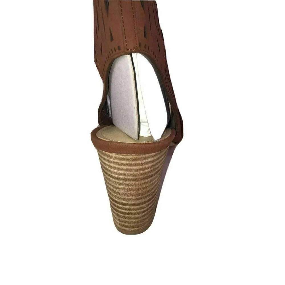 Marc Fisher Womens Sandals 7 M Leather Block Heel nubuck suede Qmpetite Cognac
